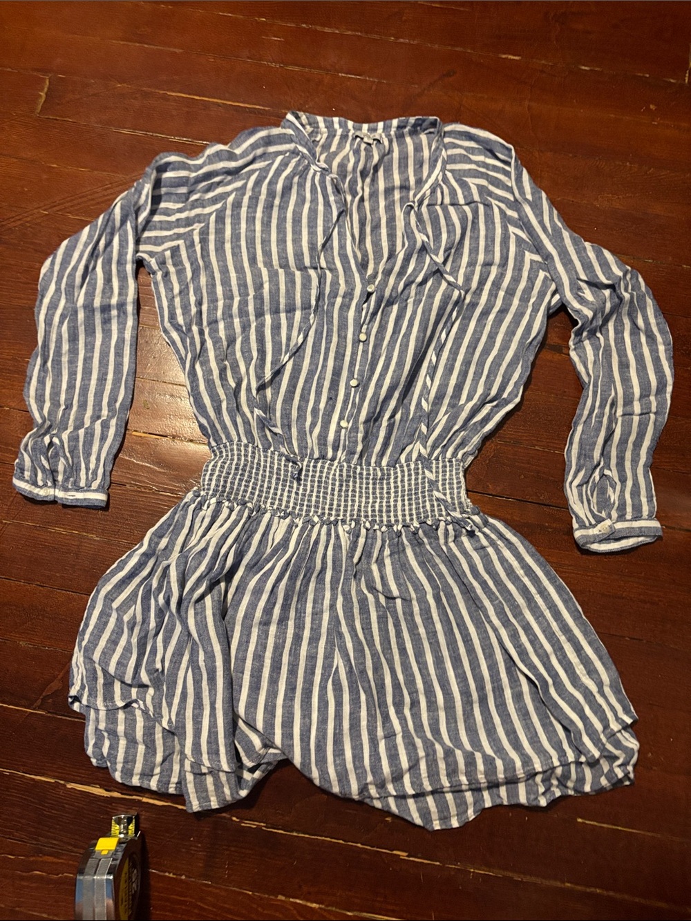 Rails Jasmine Smocked Striped Long Sleeve Dress in Parisian Blue Medium